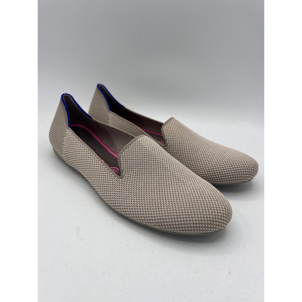 Rothy's THE LOAFER Linen Double Stitch Flats Beige Size 9.5 Slip On NO WEAR EUC